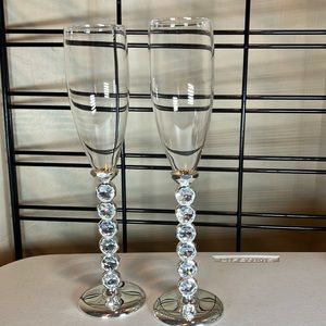 EUC Silver His & Hers Toasting Glasses, Tall With Bling